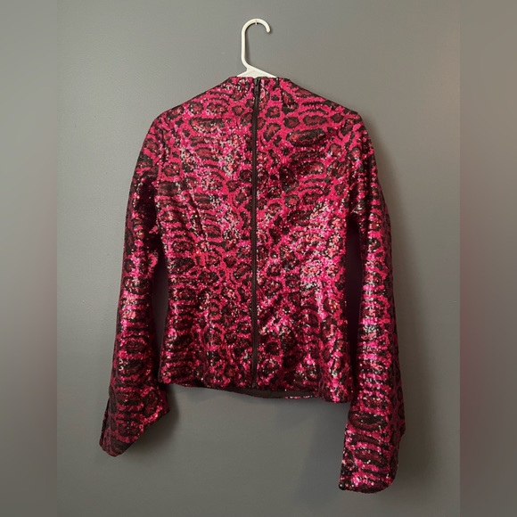 Top Shop Pink Leopard Sequin Bell Sleeve Top US 6 - Picture 4 of 7